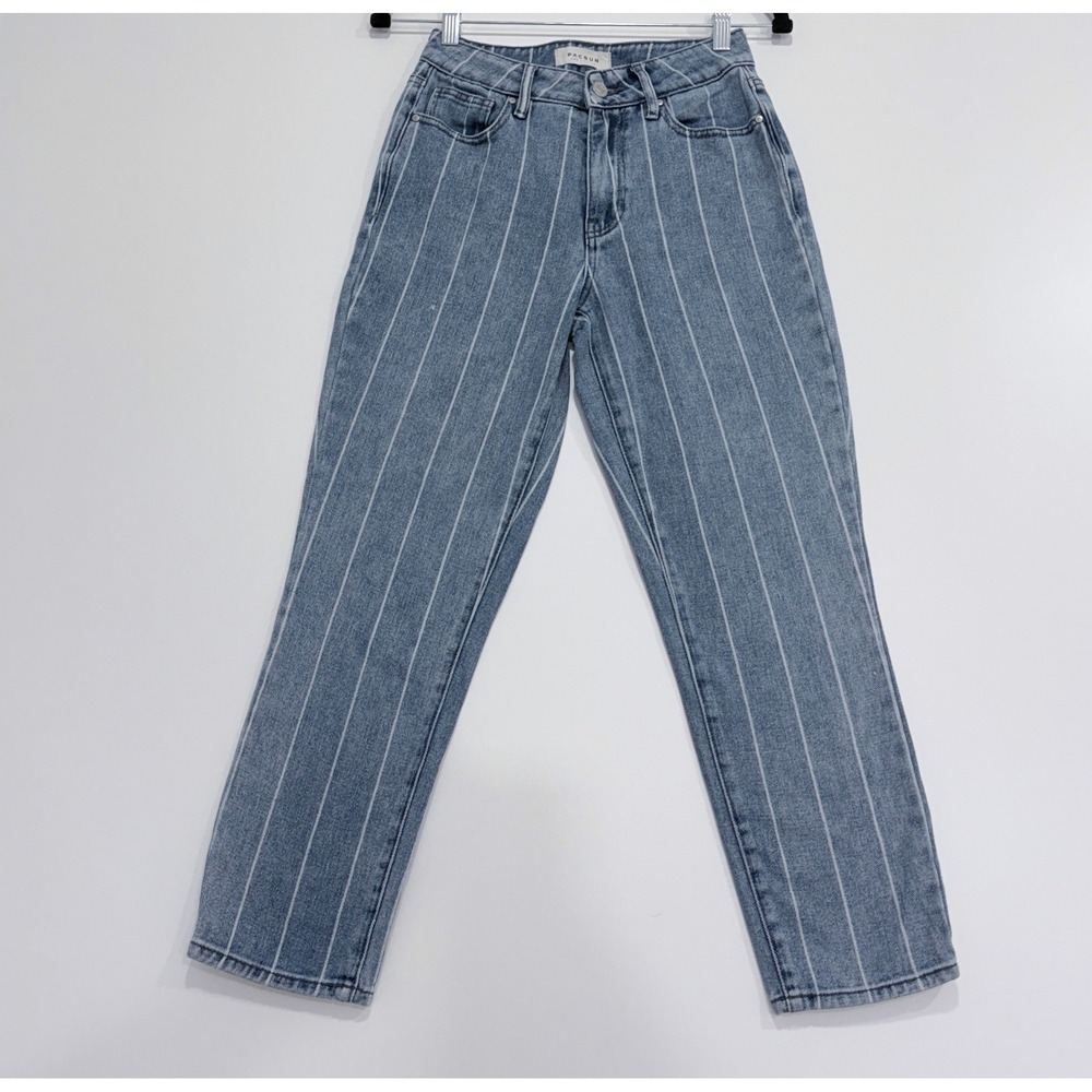 PacSun Mom Jean Womens 24 Blue White Pinstripe High Rise Straight Leg Denim